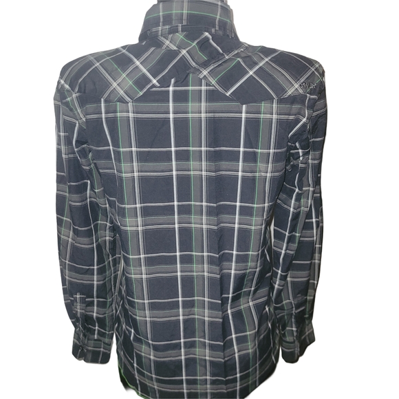 Oakley Men's Black and Green Plaid Snap Button-Up Shirt Size S - Picture 4 of 6